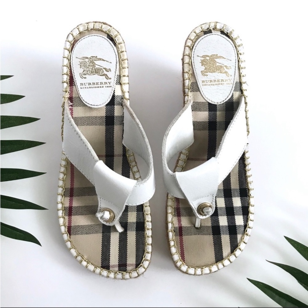 Burberry White Nova Check espadrille wedges